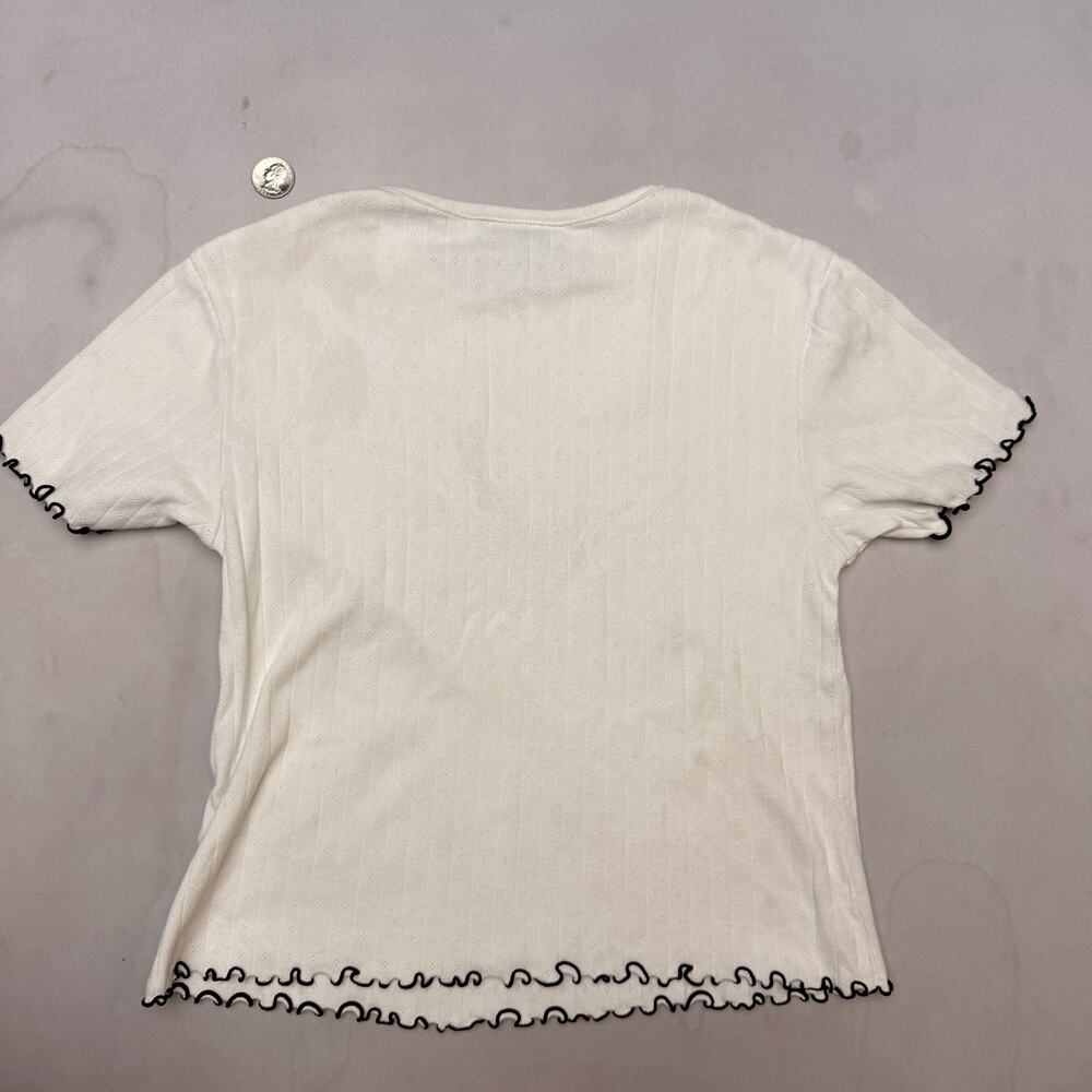 Teddy Fresh Butterfly Lettuce Trim Pointelle Shirt Women’s S Coquette Y2K - Picture 2 of 9